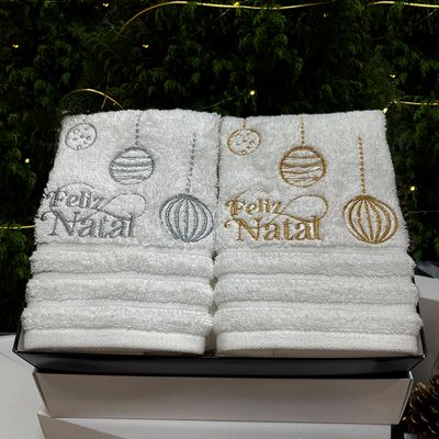 Kit-Toalha-de-lavabo-Feliz-Natal-Prata-e-Dourado