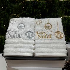 Kit-Toalha-de-lavabo-Feliz-Natal-Prata-e-Dourado