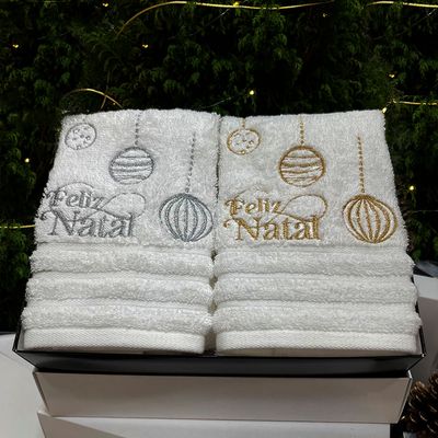Kit-Toalha-de-lavabo-Feliz-Natal-Prata-e-Dourado